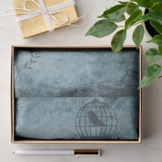 Deep Blue Steampunk Bird Cage Distress Tissuepapier (Geschenk)