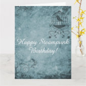 Deep Blue Steampunk Bird Cage Groot Wenskaart Kaart (Gele Bloem)