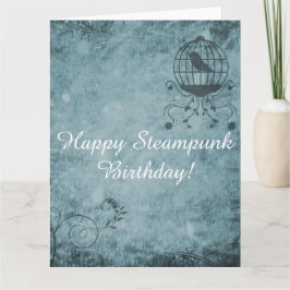 Deep Blue Steampunk Bird Cage Groot Wenskaart Kaart