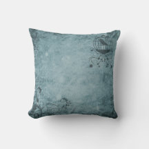 Deep Blue Steampunk Bird Cage Pillow 16" x 16"