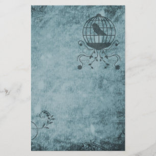 Deep Blue Steampunk Bird Cage Stationery Briefpapier
