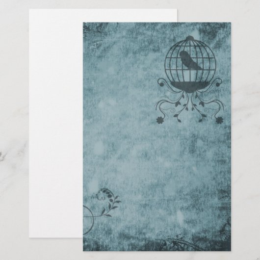 Deep Blue Steampunk Bird Cage Stationery Briefpapier (Voorkant / Achterkant)