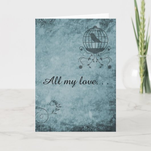 Deep Blue Steampunk Bird Cage Wenskaart Kaart (Voorkant)