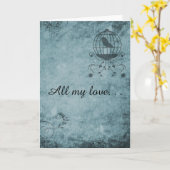 Deep Blue Steampunk Bird Cage Wenskaart Kaart (Gele Bloem)