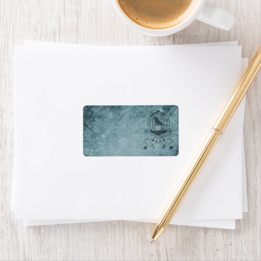 Deep Blue Steampunk Vogelkooi Adresetiketten Etiket (Insitu)