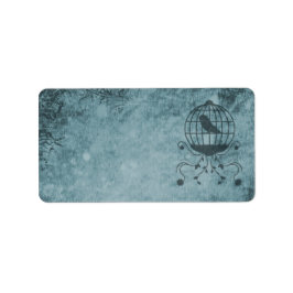 Deep Blue Steampunk Vogelkooi Adresetiketten Etiket