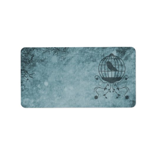 Deep Blue Steampunk Vogelkooi Adresetiketten Etiket (Voorkant)