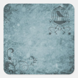 Deep Blue Steampunk Vogelkooi Bloemen Stickers