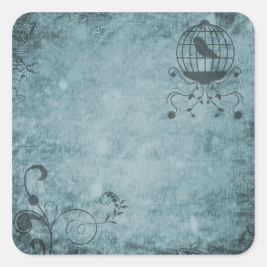 Deep Blue Steampunk Vogelkooi Bloemen Stickers (Voorkant)