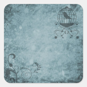 Deep Blue Steampunk Vogelkooi Bloemen Stickers