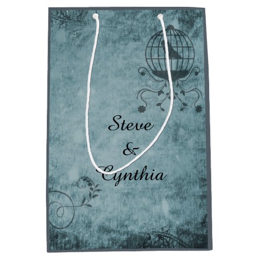 Deep Blue Steampunk Vogelkooi Gift Bag Medium Cadeauzakje (Voorkant)