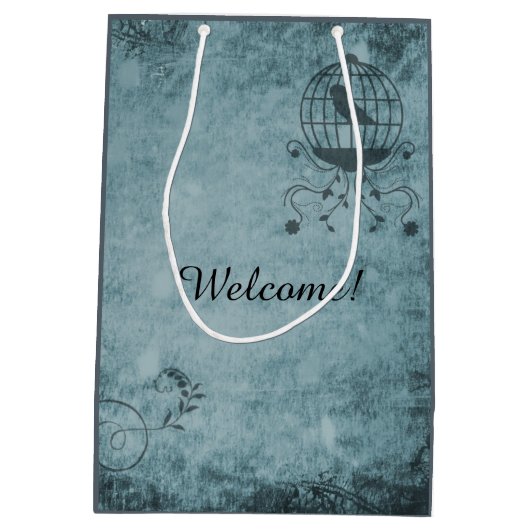 Deep Blue Steampunk Vogelkooi Gift Bag Medium Cadeauzakje (Achterkant)