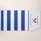 Deep Blue Stripe Personalized Lake House Strandlaken (Voorkant)