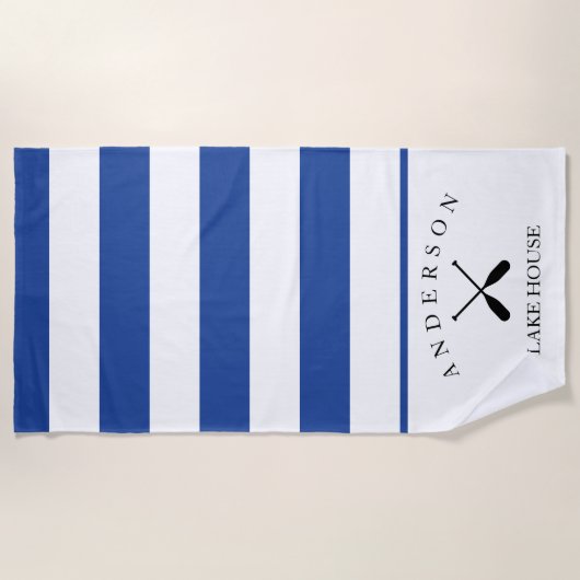Deep Blue Stripe Personalized Lake House Strandlaken (Voorkant)