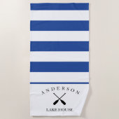 Deep Blue Stripe Personalized Lake House Strandlaken (Voorkant)