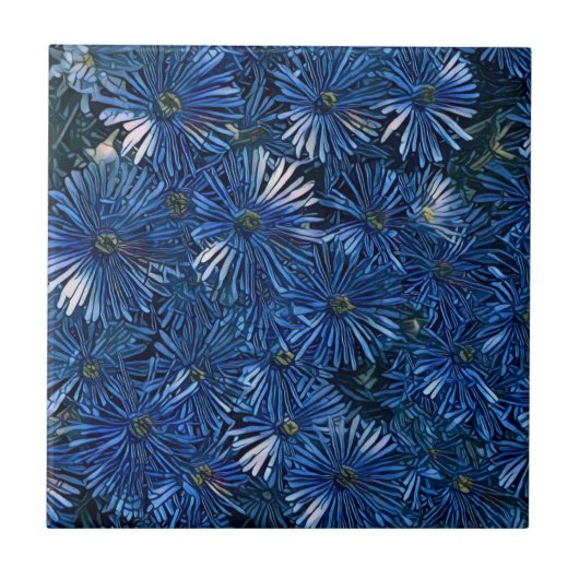 Deep Blue Stylized Flowers Tegeltje (Voorkant)