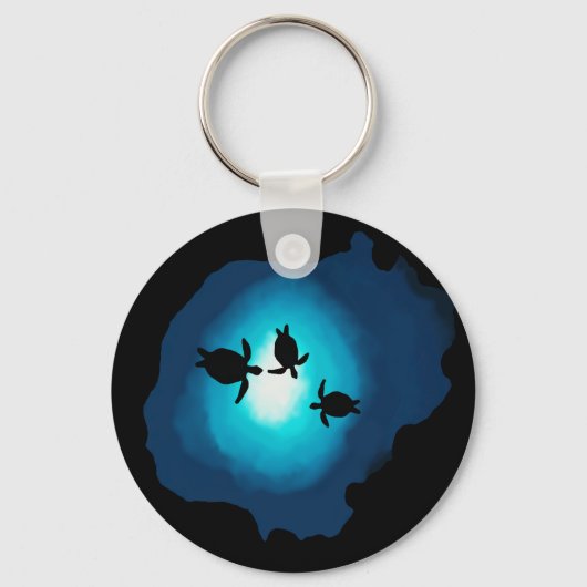 Deep Blue Swimming Turtles Sleutelhanger (Voorkant)