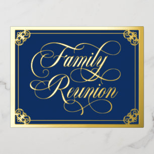 Deep Blue Swirly  Family Reunion Gold Folie Uitnodiging Briefkaart