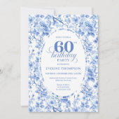 Deep Blue Toile Rozen Uitnodiging 60ste Verjaardag (Voorkant)