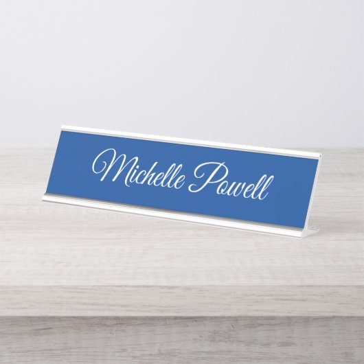 Deep Blue Trendy Script Modern Professional Bureau Naambordje (Voorkant)