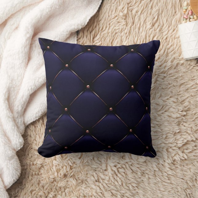 Deep Blue Tufed Leather Print Thow Pillow Kussen (Deken)