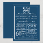  Deep Blue Typografie Huwelijksuitnodiging Kaart (Voorkant / Achterkant)