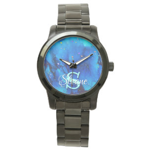 Deep Blue Underwater Alcohol Ink Painting Horloge