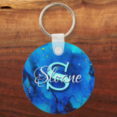 Deep Blue Underwater Alcohol Ink Painting Sleutelhanger (Voorkant)