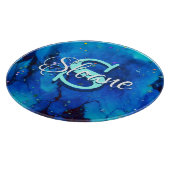 Deep Blue Underwater Alcohol Ink Painting Snijplank (Hoek)