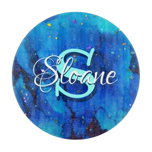 Deep Blue Underwater Alcohol Ink Painting Snijplank (Voorkant)