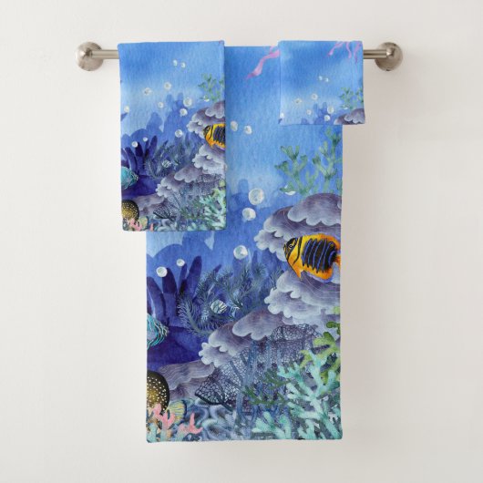 Deep Blue Underwater Reef Sealife Family Bad Handdoek (Insitu)