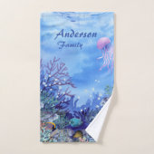 Deep Blue Underwater Reef Sealife Family Bad Handdoek (Handdoek)