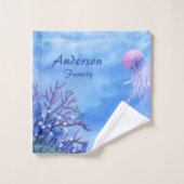 Deep Blue Underwater Reef Sealife Family Bad Handdoek (Wasdoekje)