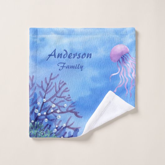 Deep Blue Underwater Reef Sealife Family Bad Handdoek (Wasdoekje)