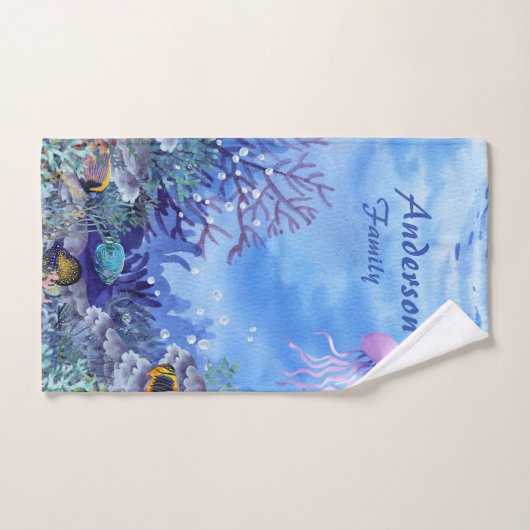 Deep Blue Underwater Reef Sealife Family Bad Handdoek (Handdoek)