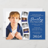 Deep Blue & White Filmstrip 6 Foto Afstuderen Kaart (Voorkant)