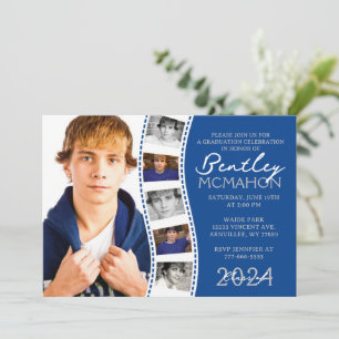 Deep Blue & White Filmstrip 6 Foto Afstuderen Kaart