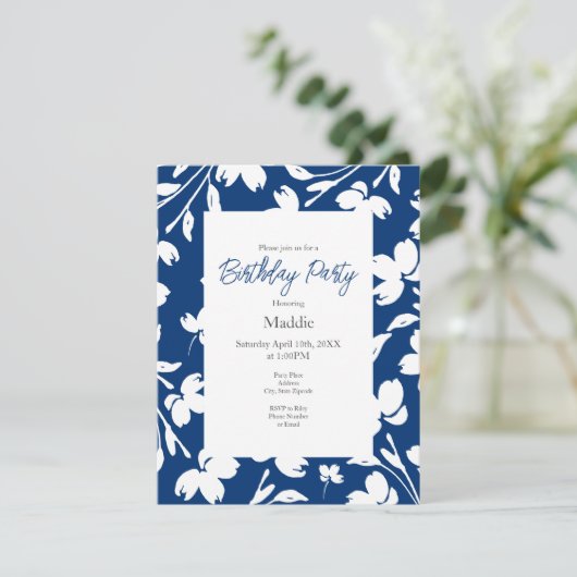 Deep Blue, White Flower Stems Kaart (Staand voorkant)