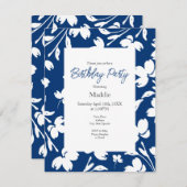 Deep Blue, White Flower Stems Kaart (Voorkant / Achterkant)