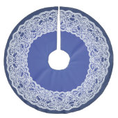 Deep Blue White Lace Elegant  Tree Skirt Kerstboom Rok (Voorkant)