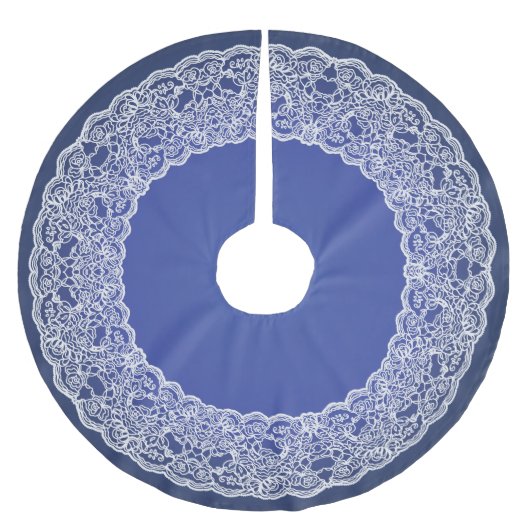 Deep Blue White Lace Elegant  Tree Skirt Kerstboom Rok (Voorkant)