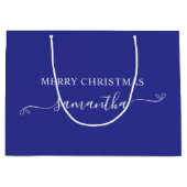 Deep Blue White Merry Christmas Bow Handtekening N Groot Cadeauzakje (Voorkant)