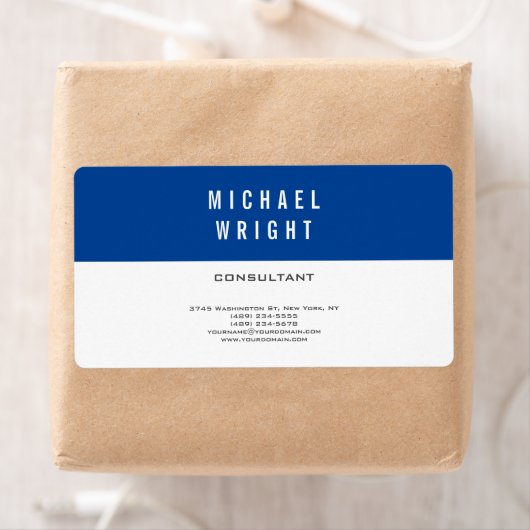Deep Blue White Modern Plain Simple Minimalist Etiket (Insitu)