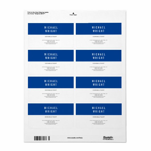 Deep Blue White Modern Plain Simple Minimalist Etiket (Full Sheet)