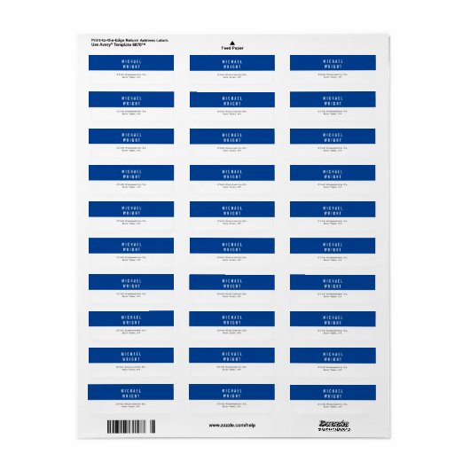 Deep Blue White Modern Plain Simple Minimalist Etiket (Full Sheet)