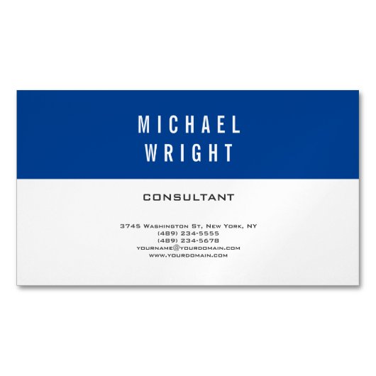 Deep Blue White Modern Plain Simple Minimalist Magnetisch Visitekaartje (Voorkant)