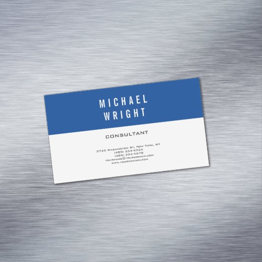 Deep Blue White Modern Plain Simple Minimalist Magnetisch Visitekaartje (Voorbeeld)