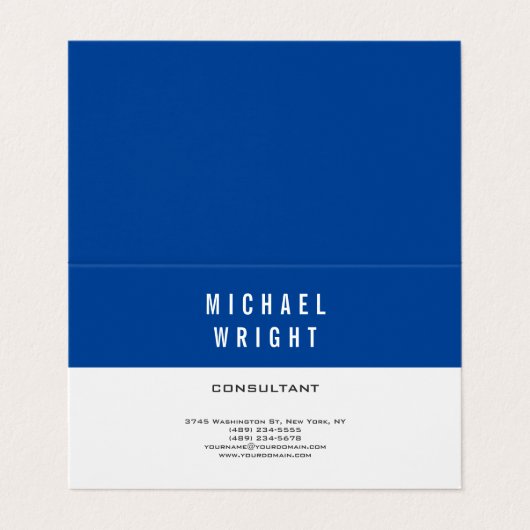 Deep Blue White Modern Plain Simple Minimalist Visitekaartje (Buitenkant ongevouwen)