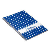 Deep Blue White Polka Dot Stripe Script Name Notitieboek (Rechterzijde)