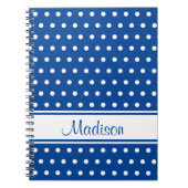 Deep Blue White Polka Dot Stripe Script Name Notitieboek (Voorkant)